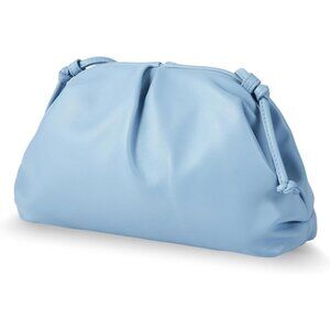 Women's Light Blue PU leather Elegant Dressy Pleated Cloud Super Soft Clutch